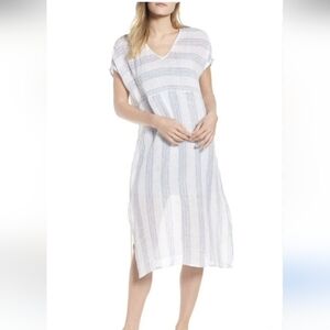 Eileen Fisher Gauze Organic Linen Stripe Oversized Dress Sz-XL